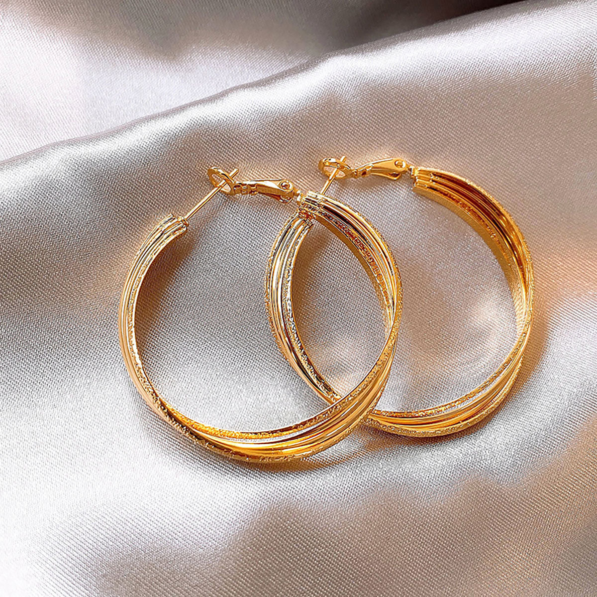 Gold Matte Spiral Layered Hoop Earrings