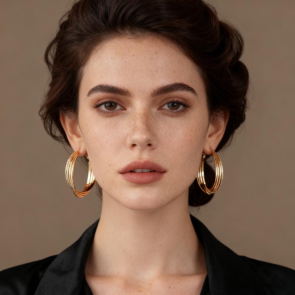 Gold Matte Spiral Layered Hoop Earrings
