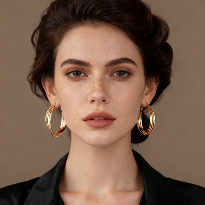 Gold Matte Spiral Layered Hoop Earrings