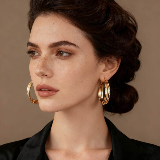 Gold Matte Spiral Layered Hoop Earrings