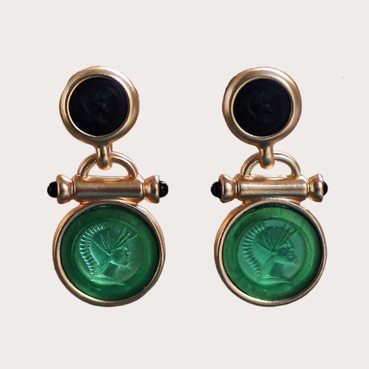 Eye-Catching Green Cameo Statement Earrings