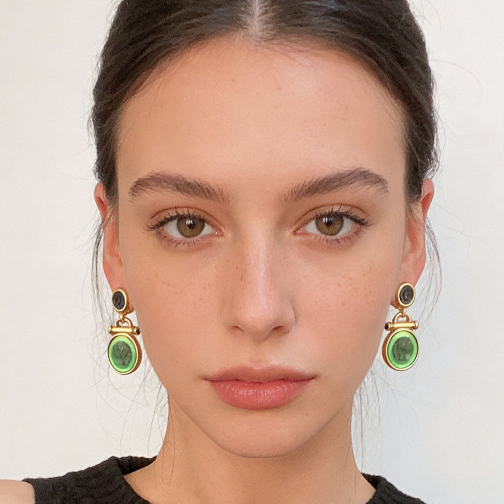 Eye-Catching Green Cameo Statement Earrings