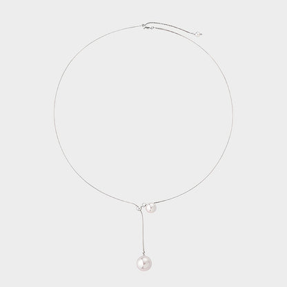 Long Pearl Tassel Necklace – 18K White Gold Plated Aurora Pearl Pendant