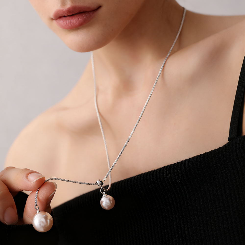 Long Pearl Tassel Necklace – 18K White Gold Plated Aurora Pearl Pendant