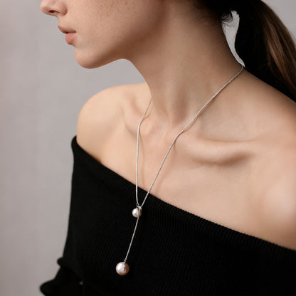 Long Pearl Tassel Necklace – 18K White Gold Plated Aurora Pearl Pendant