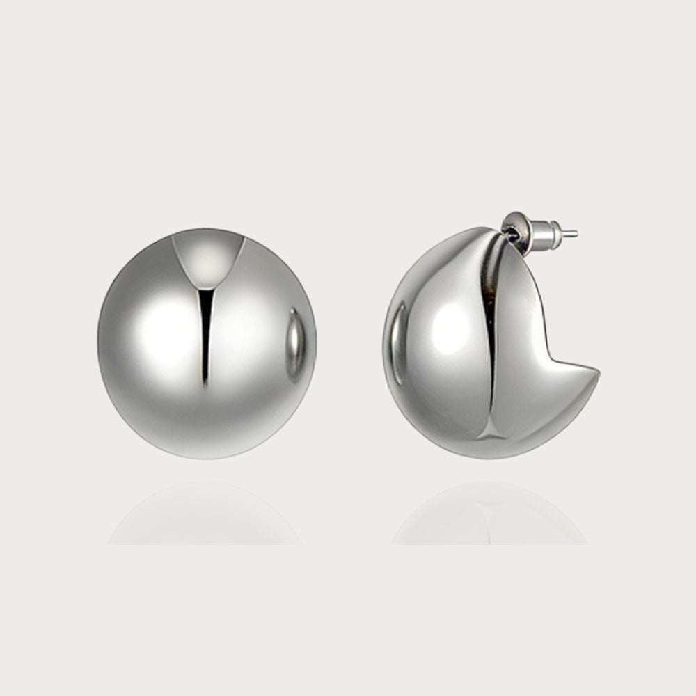 Metal Half-Dome C-Hoop Stud Earrings