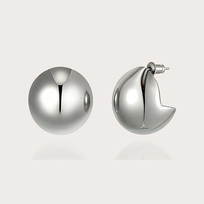 Metal Half-Dome C-Hoop Stud Earrings
