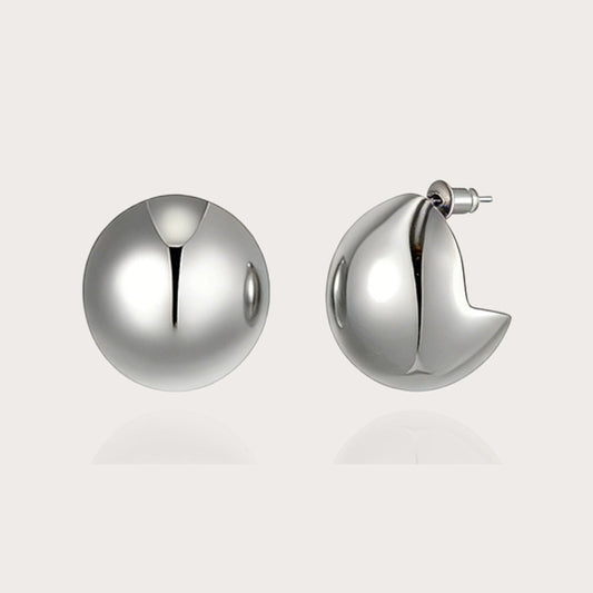 Metal Half-Dome C-Hoop Stud Earrings