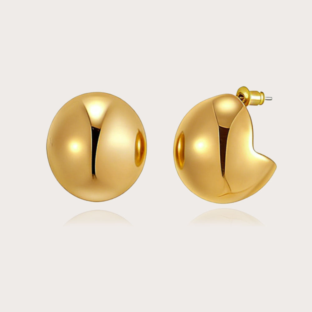 Metal Half-Dome C-Hoop Stud Earrings