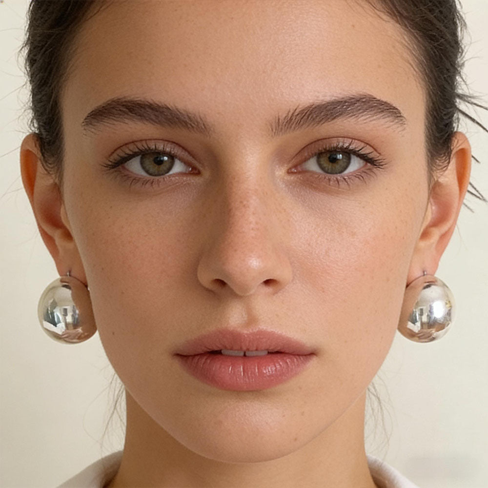 Metal Half-Dome C-Hoop Stud Earrings