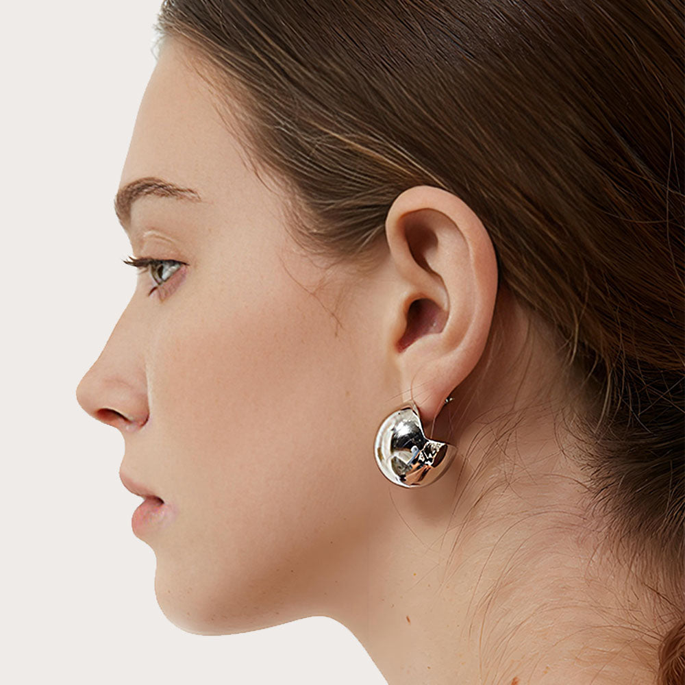 Metal Half-Dome C-Hoop Stud Earrings