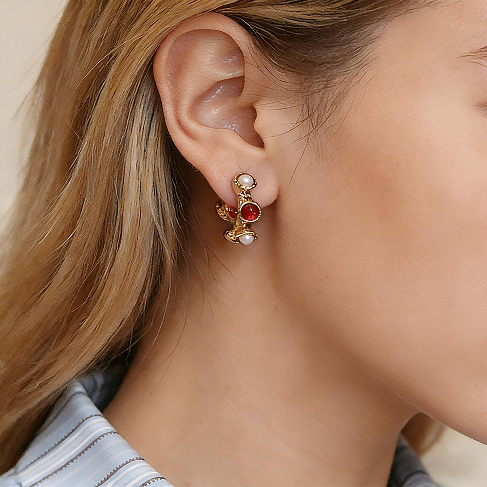 Modern C-Hoop Pearl Earrings