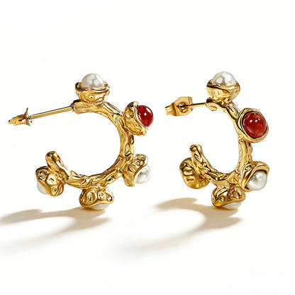 Modern C-Hoop Pearl Earrings