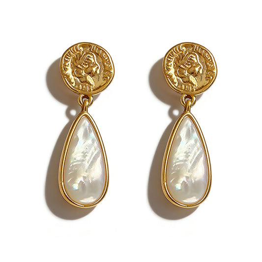 Cameo Portrait Dangle Earrings with Mother-of-Pearl