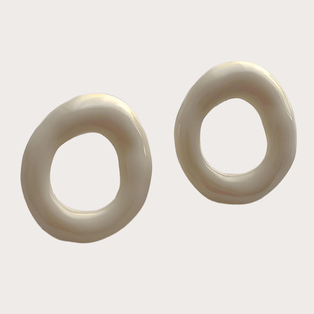 Oval Creamy White Hollow/Cutout Stud Earrings