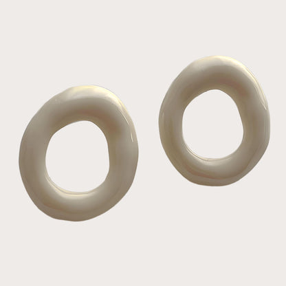 Oval Creamy White Hollow/Cutout Stud Earrings