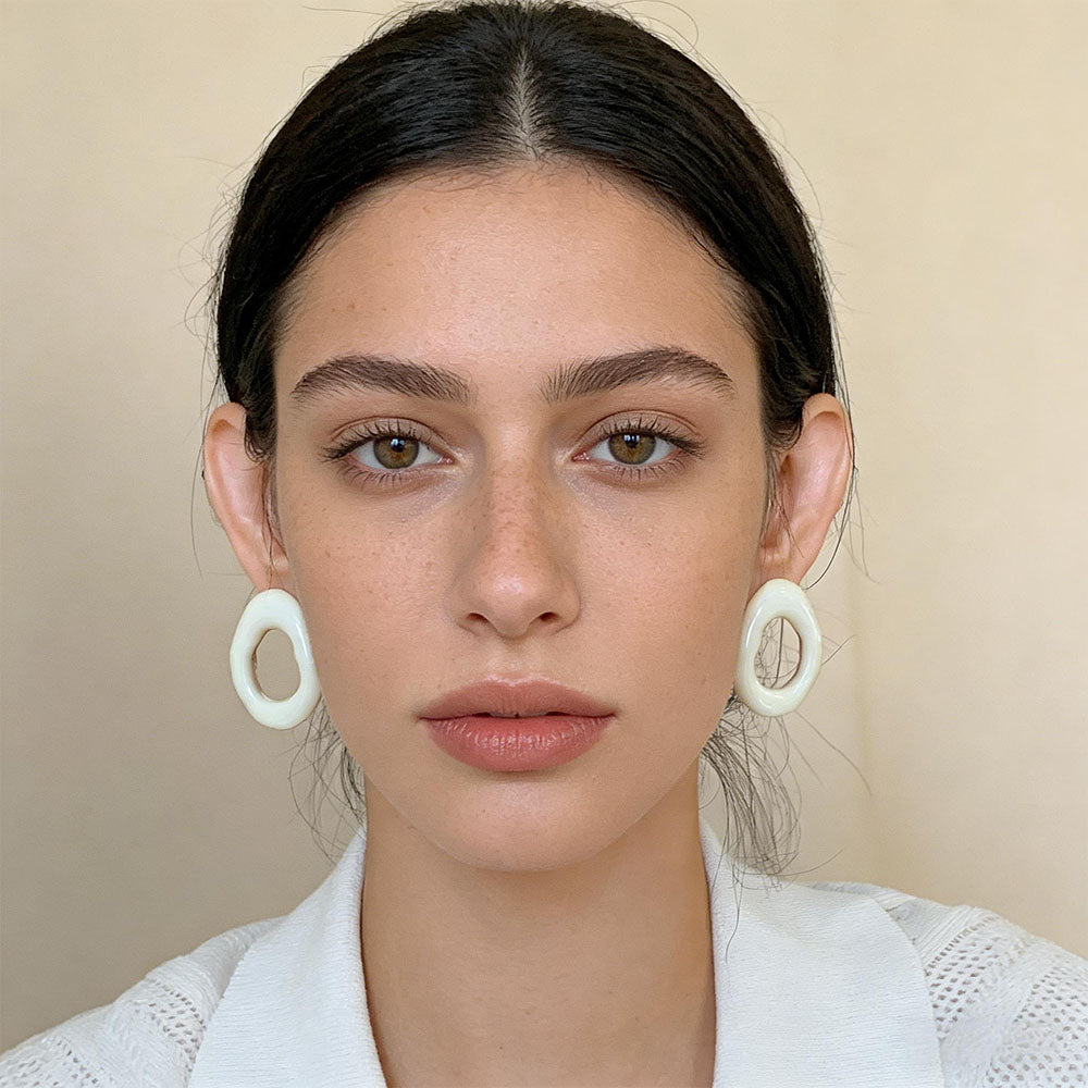 Oval Creamy White Hollow/Cutout Stud Earrings