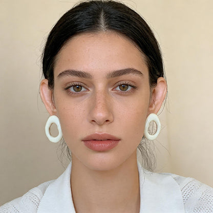 Oval Creamy White Hollow/Cutout Stud Earrings