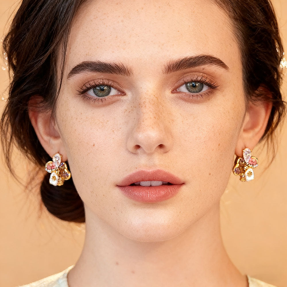 Vintage Five-Petal Crystal Stud Earrings