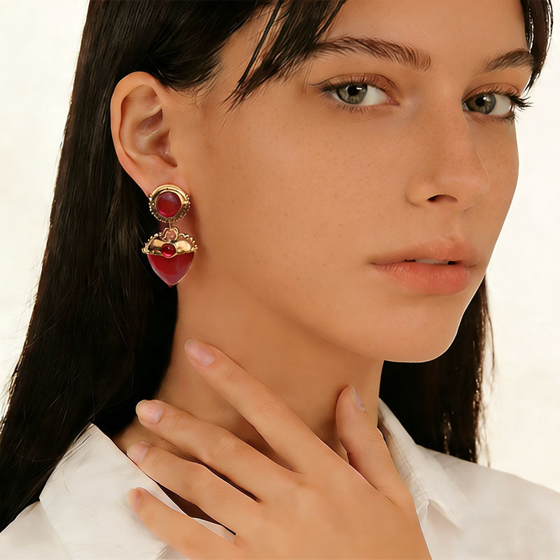 Red Love Heart Dangle Earrings Valentines Day Gifts
