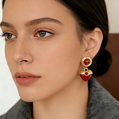 Red Love Heart Dangle Earrings Valentines Day Gifts