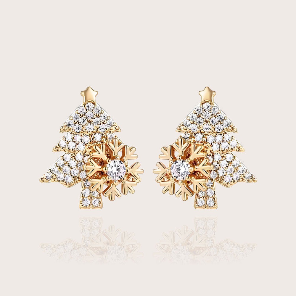 Rotating Snowflake Christmas Tree Stud Earrings