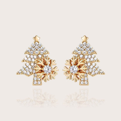 Rotating Snowflake Christmas Tree Stud Earrings