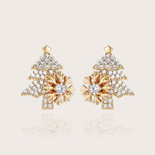 Rotating Snowflake Christmas Tree Stud Earrings