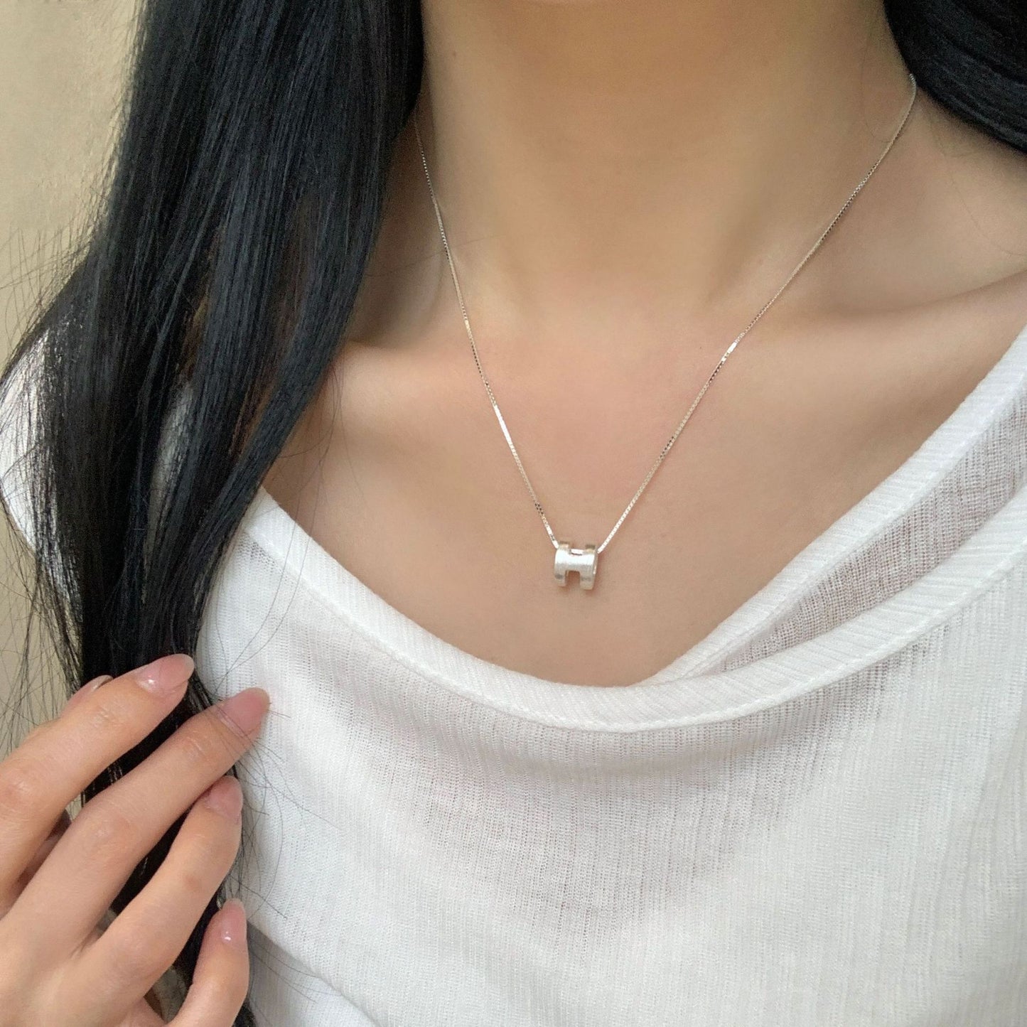 S925 Brushed Letter H Necklace