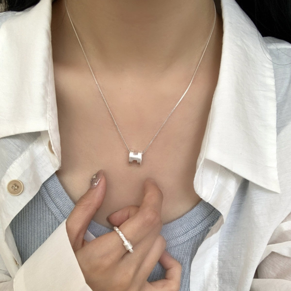 S925 Brushed Letter H Necklace