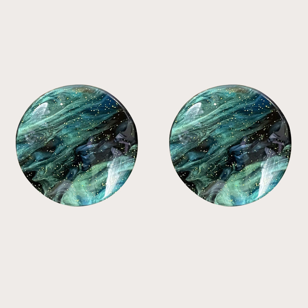Shimmering Green Twisted Resin Circle Earrings