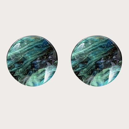 Shimmering Green Twisted Resin Circle Earrings