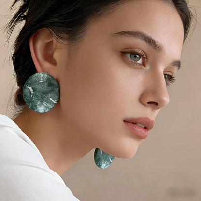 Shimmering Green Twisted Resin Circle Earrings
