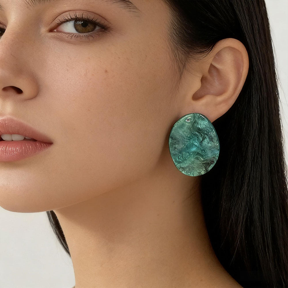 Shimmering Green Twisted Resin Circle Earrings