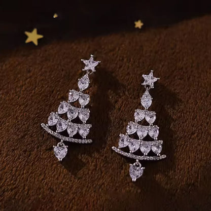 Silver Christmas Zircon Stud Earrings