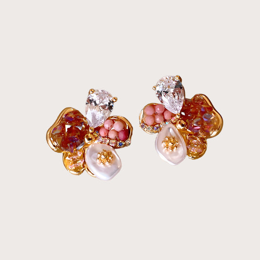 Vintage Five-Petal Crystal Stud Earrings