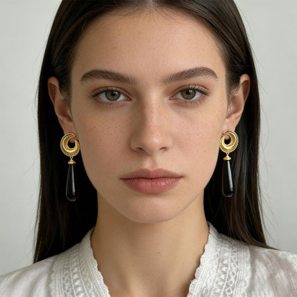 Vintage Mystic Crescent Gemstone Stud Earrings