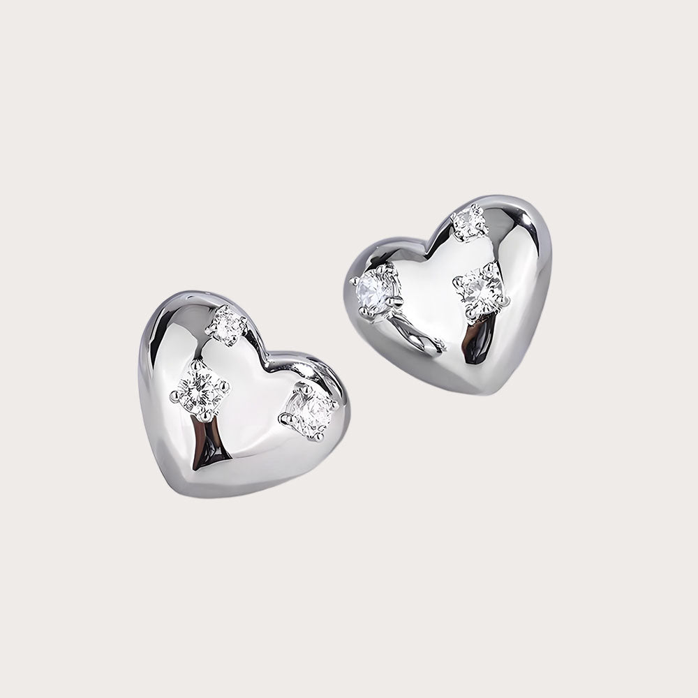 Vintage Zircon Heart Stud Earrings