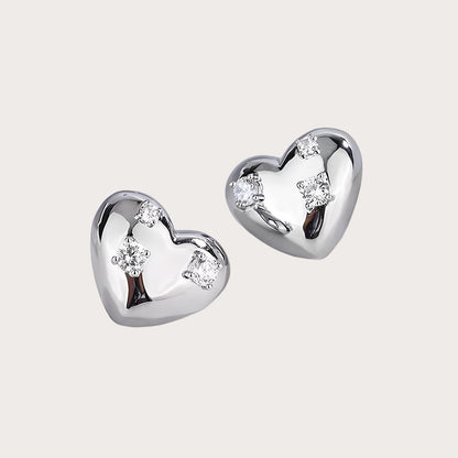 Vintage Zircon Heart Stud Earrings