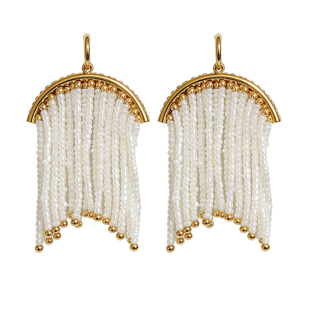 Vintage Hand-Beaded Tassel Metal Earrings