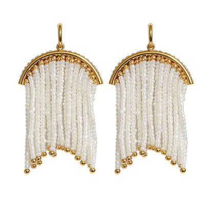 Vintage Hand-Beaded Tassel Metal Earrings