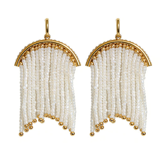 Vintage Hand-Beaded Tassel Metal Earrings