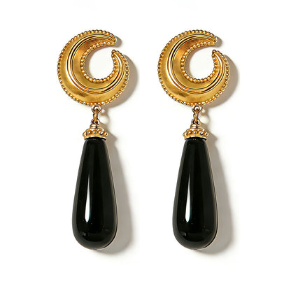 Vintage Mystic Crescent Gemstone Stud Earrings