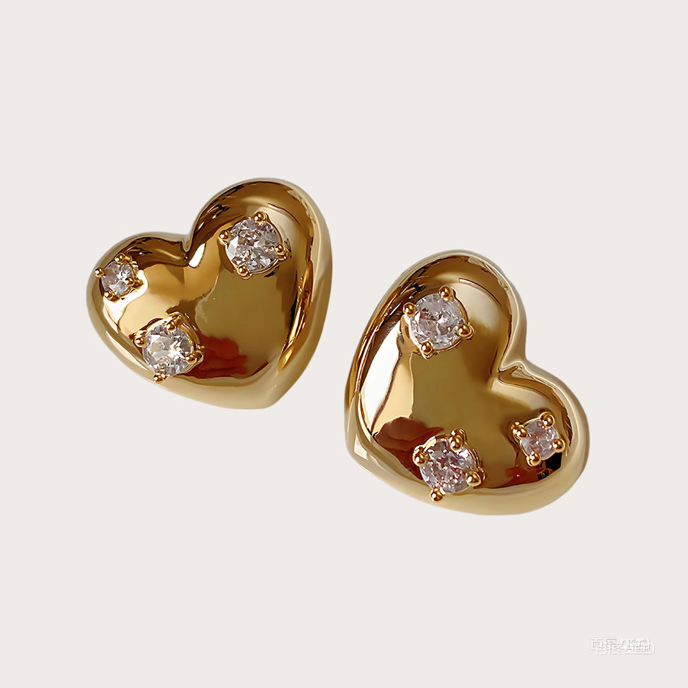 Vintage Zircon Heart Stud Earrings