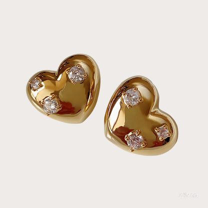 Vintage Zircon Heart Stud Earrings