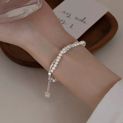 Shattered Silver – Sterling Silver Pearl Bracelet