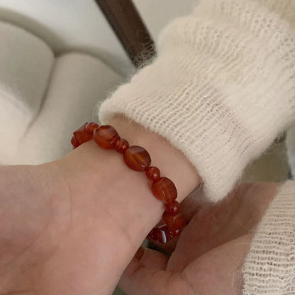 Irregular Red Agate Bead Bracelet