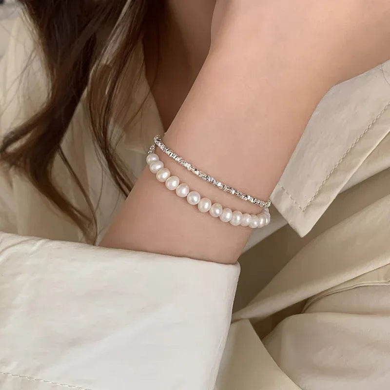 Shattered Silver – Sterling Silver Pearl Bracelet