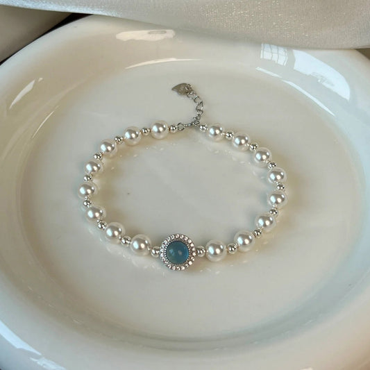 Aquamarine & Natural Pearl Bracelet